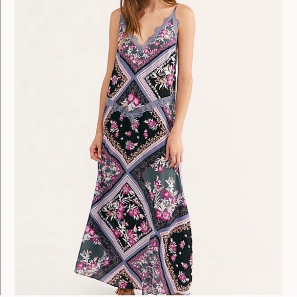 Free People Boho Bohemian Eclectic Hippie Graphite Combo Maxi Dress - Picture 1 of 16